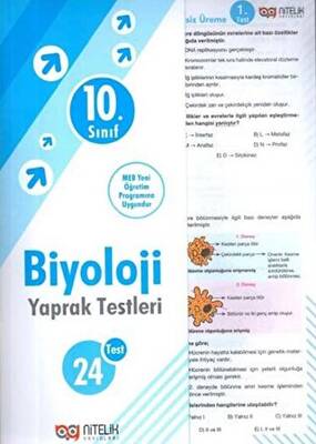 Nitelik Yayınları - Bayilik 10. Sınıf Biyoloji Yaprak Test - 1